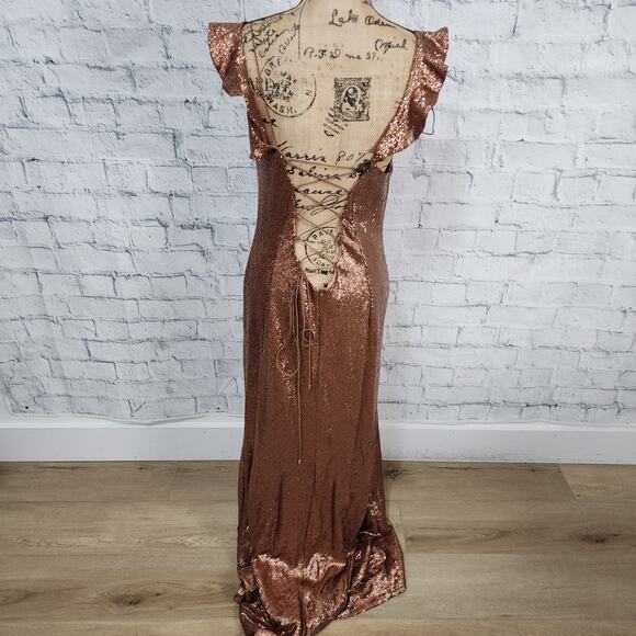 Rachel Zoe cecilia rose gold sequin gown Sz 12 Maxi formal Dress ACLC - Picture 4 of 5
